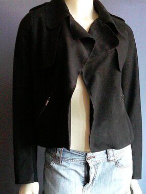 Kut from the Kloth Black Faux Suede Motor Open Cropped Jacket Sm
